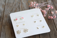 heart snowflake earring set of 6 - silver pink stud earring sets - earring studs