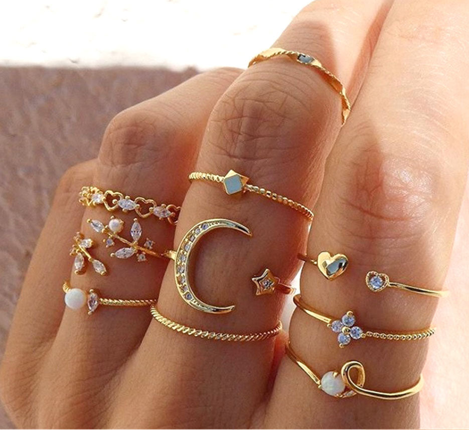 gold rings - set of 10 rings - stacking rings