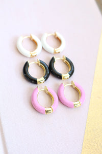 mini hoop earrings - pink white black hoop earrings