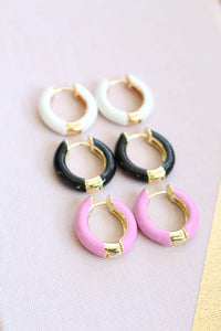 mini hoop earrings - pink white black hoop earrings
